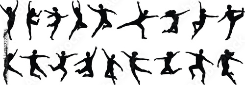 Jumping Dancer Silhouettes Collection in Dynamic Dance Poses, Energetic People Performing Set Isolated for Performance, Movement, and Artistic Design