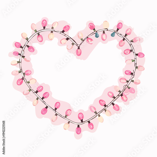 Guirnalda de luces LED rosas en forma de corazón sobre fondo blanco, ideal para San Valentín.