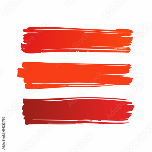 Tres pinceladas rojas vibrantes dibujadas a mano con textura de trazo grueso sobre fondo blanco