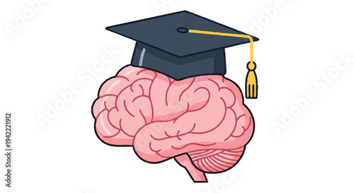 Graduation cap on brain, education and intelligence concept
