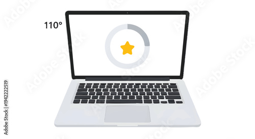 Laptop computer with star rating on screen, 110 degree angle
