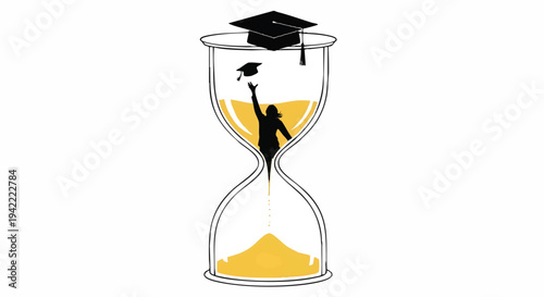 Graduation urgency concept with hourglass and graduate