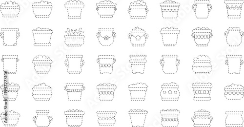 Thirty different styles of flower pots with plants in a grid pattern