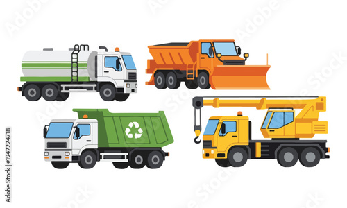Collection of Flat Design Heavy Duty Industrial Utility Vehicles