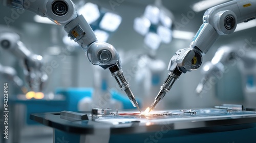 Innovation lab developing next generation robotic surgery on blurred background