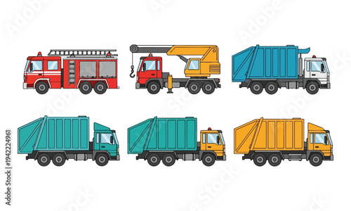 Set of specialized city utility and service vehicle illustrations