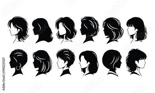 Collection of Women's Hairstyle Silhouettes in Profile