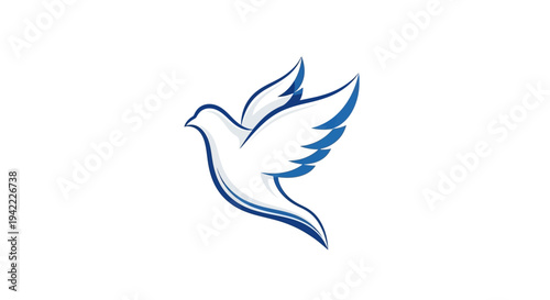 Illustration of a flying white bird with blue outline on a clean white background, symbolizing freedom and peace on a special day.