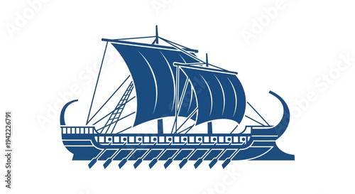 Illustration of an ancient Greek warship with billowing sails and a flying bird, symbolizing the Independence Day of Greece on a clean white background.