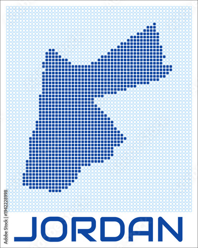 Jordan dot map. Dotted shape of the country. Jordan boundary dots with title. Vector illustration.
