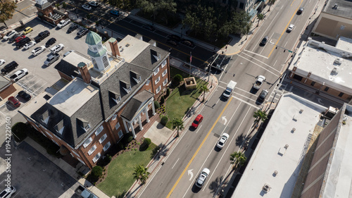 Aerial view of historic downtown Lakeland, Florida, USA.