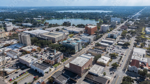 Aerial view of historic downtown Lakeland, Florida, USA.