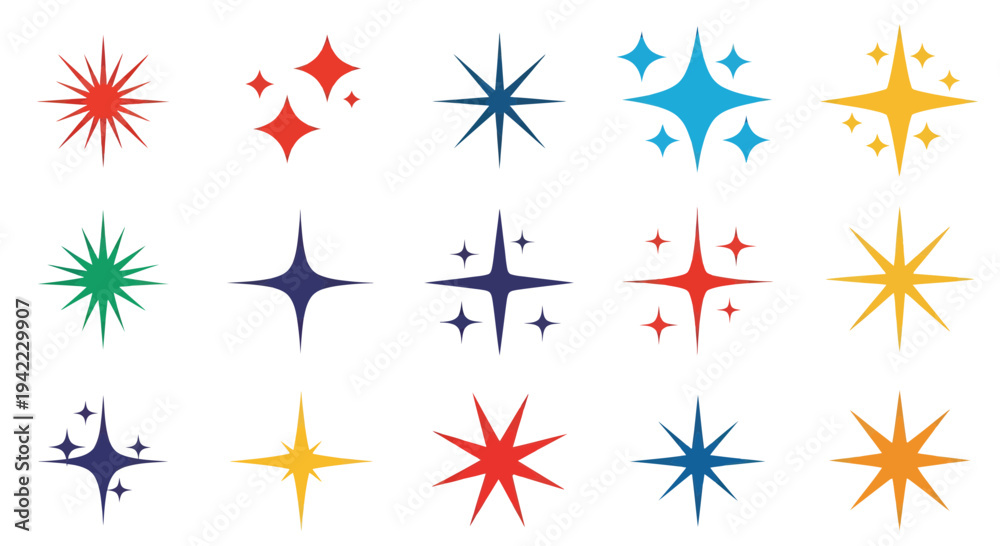 Fototapeta premium Sparkling Stars Vector Illustration, Flat Design, for Festive Celebrations and Decorations