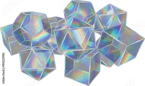 Holographic Icosahedrons with Rainbow Reflections.