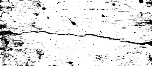 Black and White Grunge Distressed Texture Background with Cracks and Ink Splatter Overlay