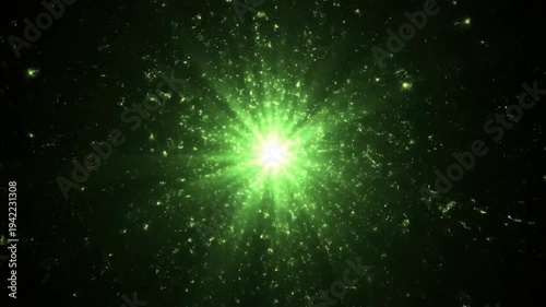 Green Star Explosion in Space Darkness.