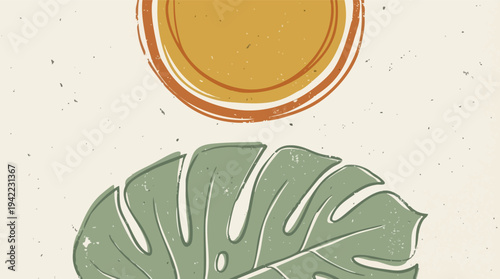 Monstera Leaf and Coffee Cup Illustration.