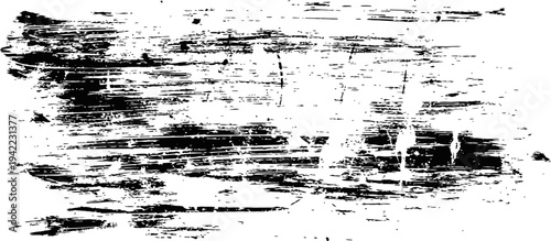 Black Grunge Texture Overlay with Distressed Horizontal Brush Strokes and Scratches on White Background