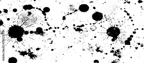 Abstract Black Ink Splatters and Drops Grunge Texture on White Background