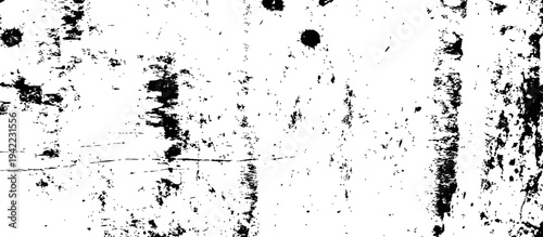 Abstract Black Grunge Distressed Texture Overlay with Paint Splatters and Rough Scratches on White Background