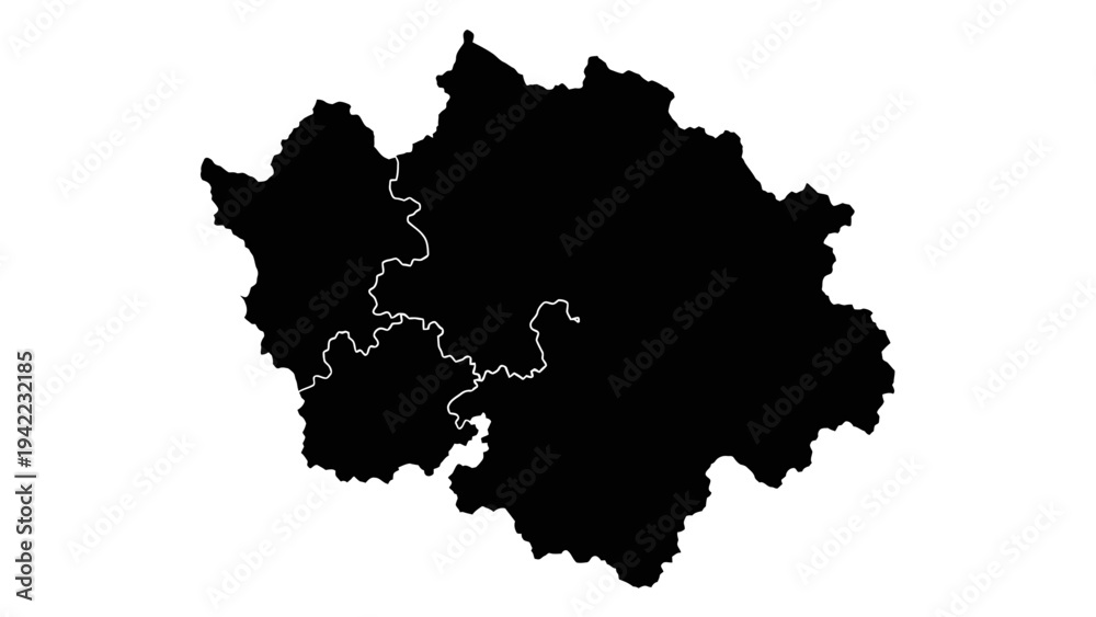 Fototapeta premium Black silhouette map of the Czech Republic administrative borders and regions