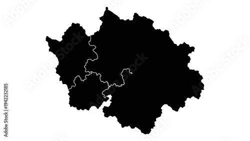 Black silhouette map of the Czech Republic administrative borders and regions