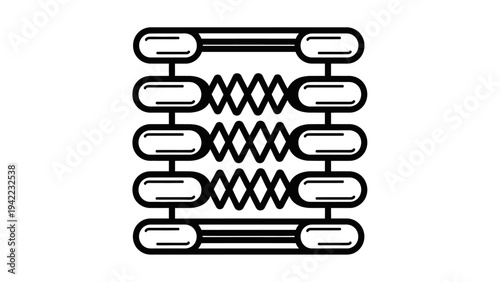 Dynamic mechanical system icon showcasing multiple robust springs and connecting bars, representing tension, compression, and flexible resilience for various engineering applications and structural.