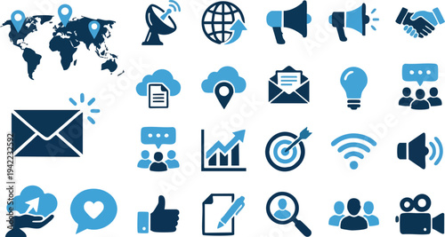 Collection of Modern Communication and Technology Icons.