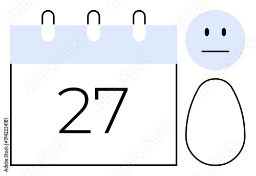 Time management, emotion tracking, scheduling, mental health, planning events, productivity. Minimalistic calendar with date 27 and a figure with a sad face. Time management and emotion tracking