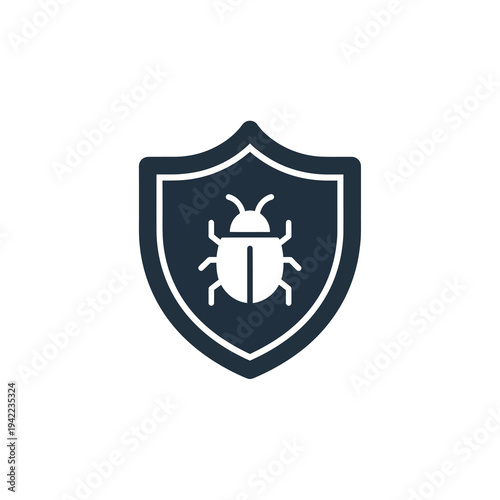 Cybersecurity shield icon representing digital protection against harmful software bugs and online threats, symbolizing antivirus defense and internet safety for modern systems