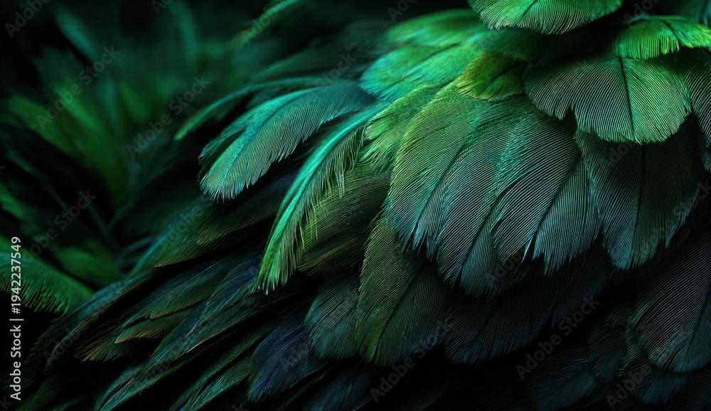 Obraz premium Emerald green feathers showcasing soft, delicate texture and vibrant color details