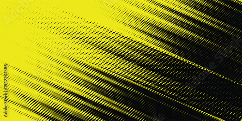 Yellow and black backdrop with dot halftone pattern element. Abstract brush grunge background. retro comic concept for your graphic design, banner or poster See Less