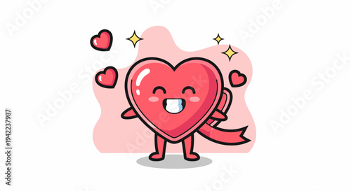 Smiling Heart Character Mascot Surrounded by Hearts.