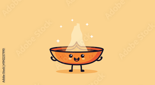 Smiling Fire In A Pot Cartoon Character.