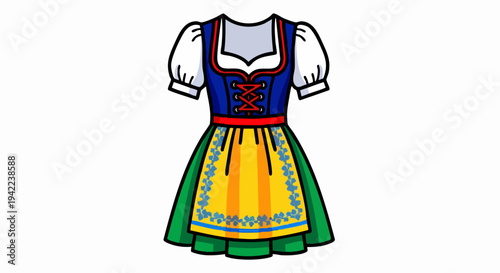 Traditional Bavarian Dirndl Dress Illustration.