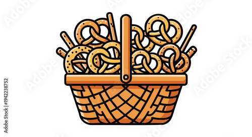 Basket Overflowing with Delicious Pretzels - A Tempting Treat.