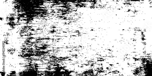 Distressed grunge texture overlay in black and white worn scratched surface vector background