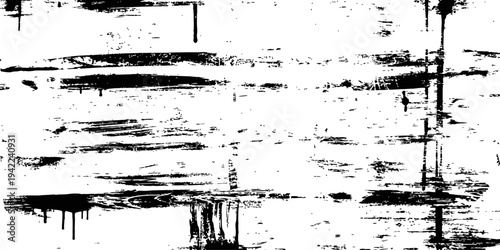 Abstract Grunge Texture Vector Background Black and White Paint Brush Strokes and Ink Drips Distressed Overlay
