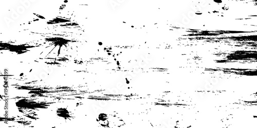Abstract grunge texture background with black ink splatters and brush strokes distressed vector overlay