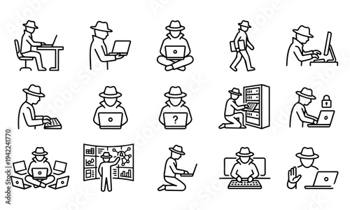 Hacker and cyber security icon set