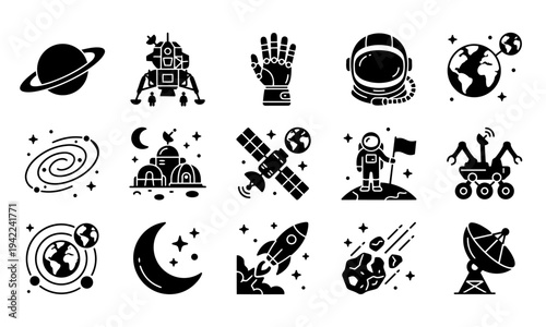 Space exploration and astronomy solid icons