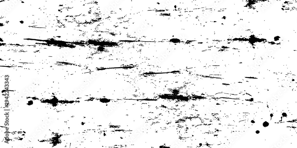Fototapeta premium Black and White Grunge Distressed Texture Vector Overlay Abstract Background with Horizontal Scratches and Ink Splatter Effect