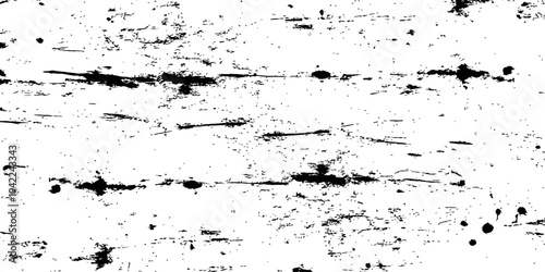 Black and White Grunge Distressed Texture Vector Overlay Abstract Background with Horizontal Scratches and Ink Splatter Effect
