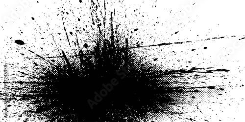 Abstract black ink splatter explosion grunge texture graphic element