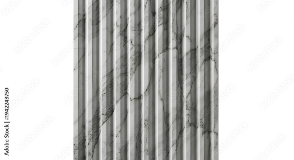Obraz premium Modern Gray Ribbed Marble Texture Background. Vertical Fluted Stone Pattern with Cracks. Architectural Design Element.