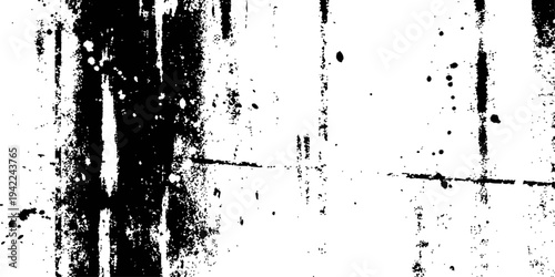 Black and White Grunge Distressed Overlay Texture Vector Background with Paint Splatters and Rough Scratches