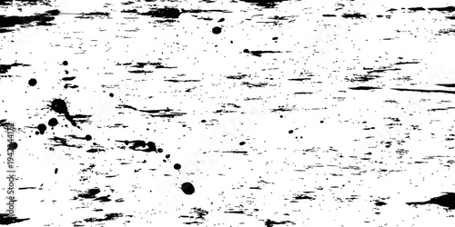 Black and White Grunge Texture Background with Ink Splatters and Horizontal Distressed Scratches Vector