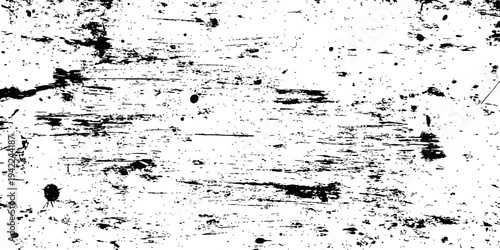 Black Grunge Distressed Overlay Vector Texture with Horizontal Scratches and Ink Splatters High Contrast Aged Effect