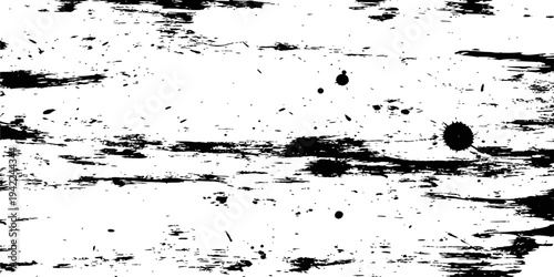 Black and white grunge texture vector distressed background with paint brush strokes and ink splatters vintage overlay pattern