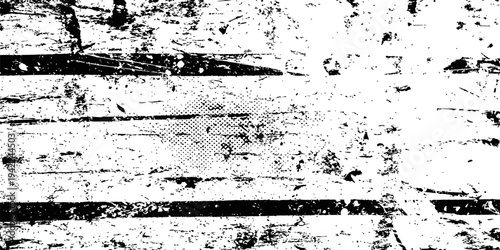 Black and White Grunge Texture Background with Distressed Horizontal Lines and Halftone Pattern Overlay